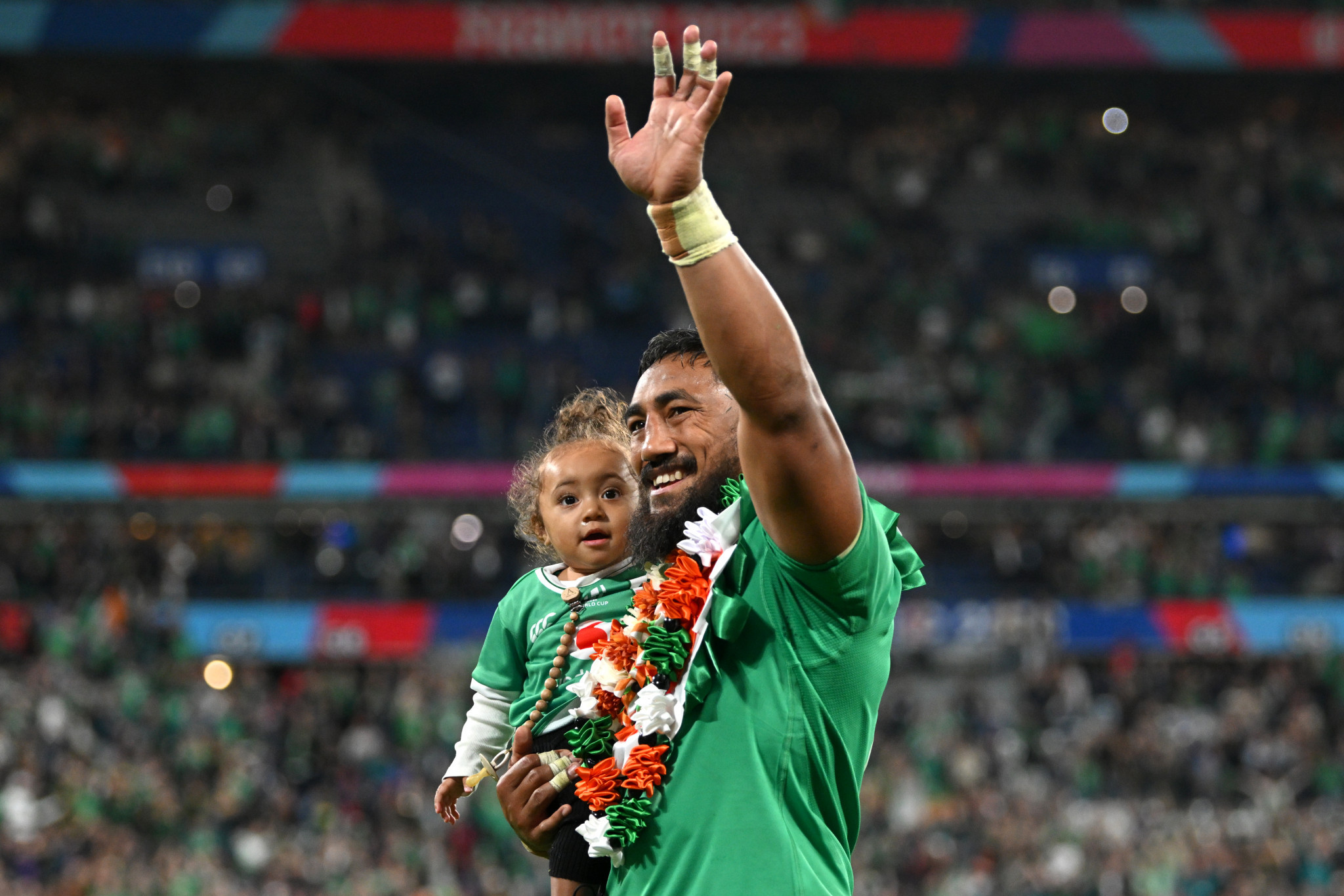 Bundee Aki celebrates after Ireland's narrow win over South Africa ©Getty Images