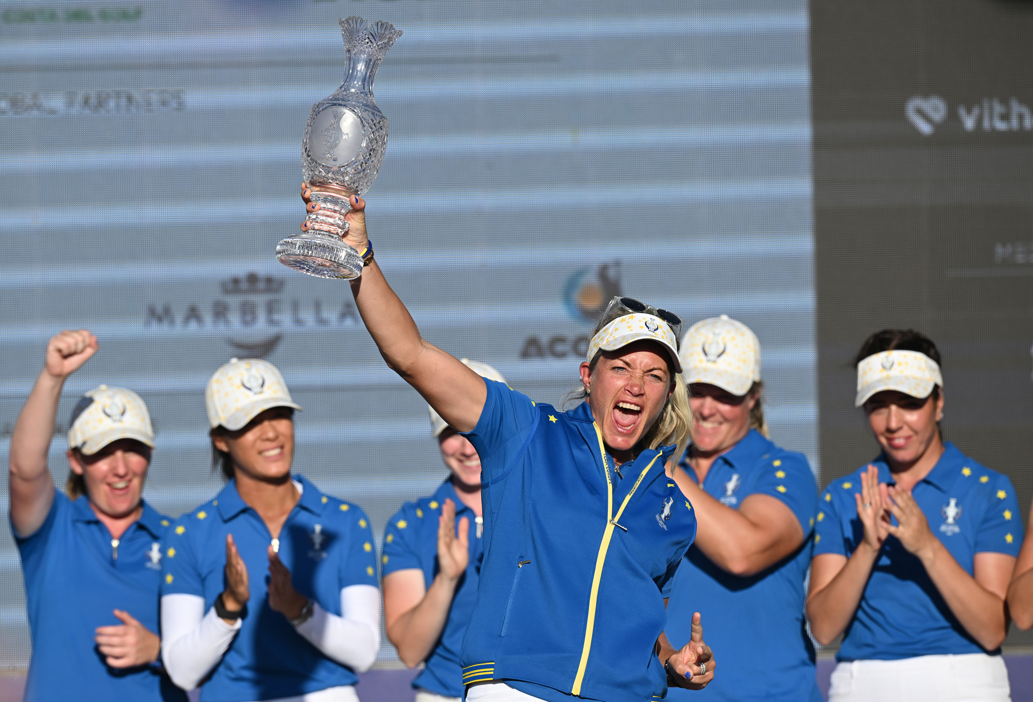 Europe celebrate retaining the Solheim Cup, as the contest ended drawn for the first time in the event's history ©Getty Images