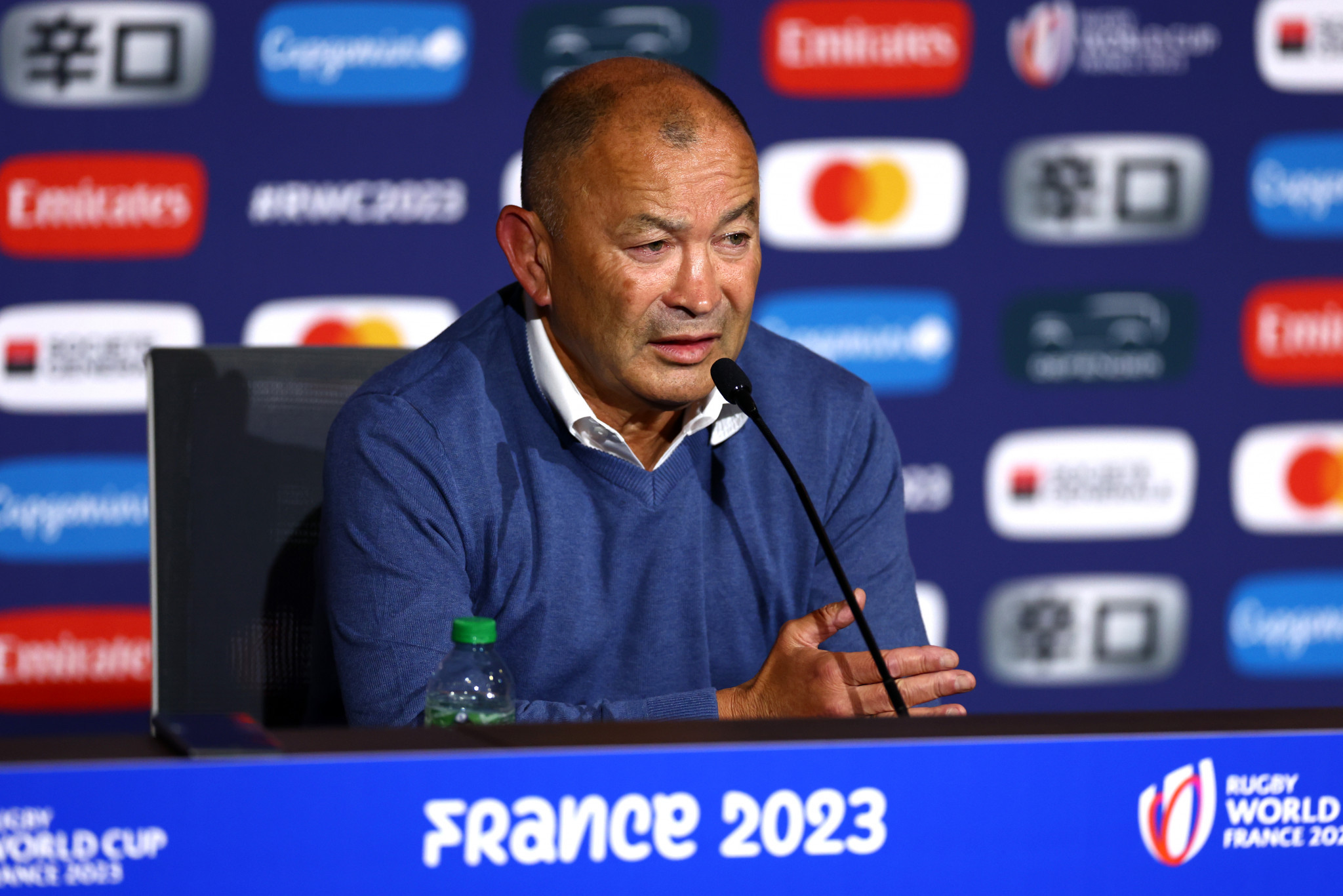 Australia coach Eddie Jones faces the media after his side's humbling defeat by Wales ©Getty Images  