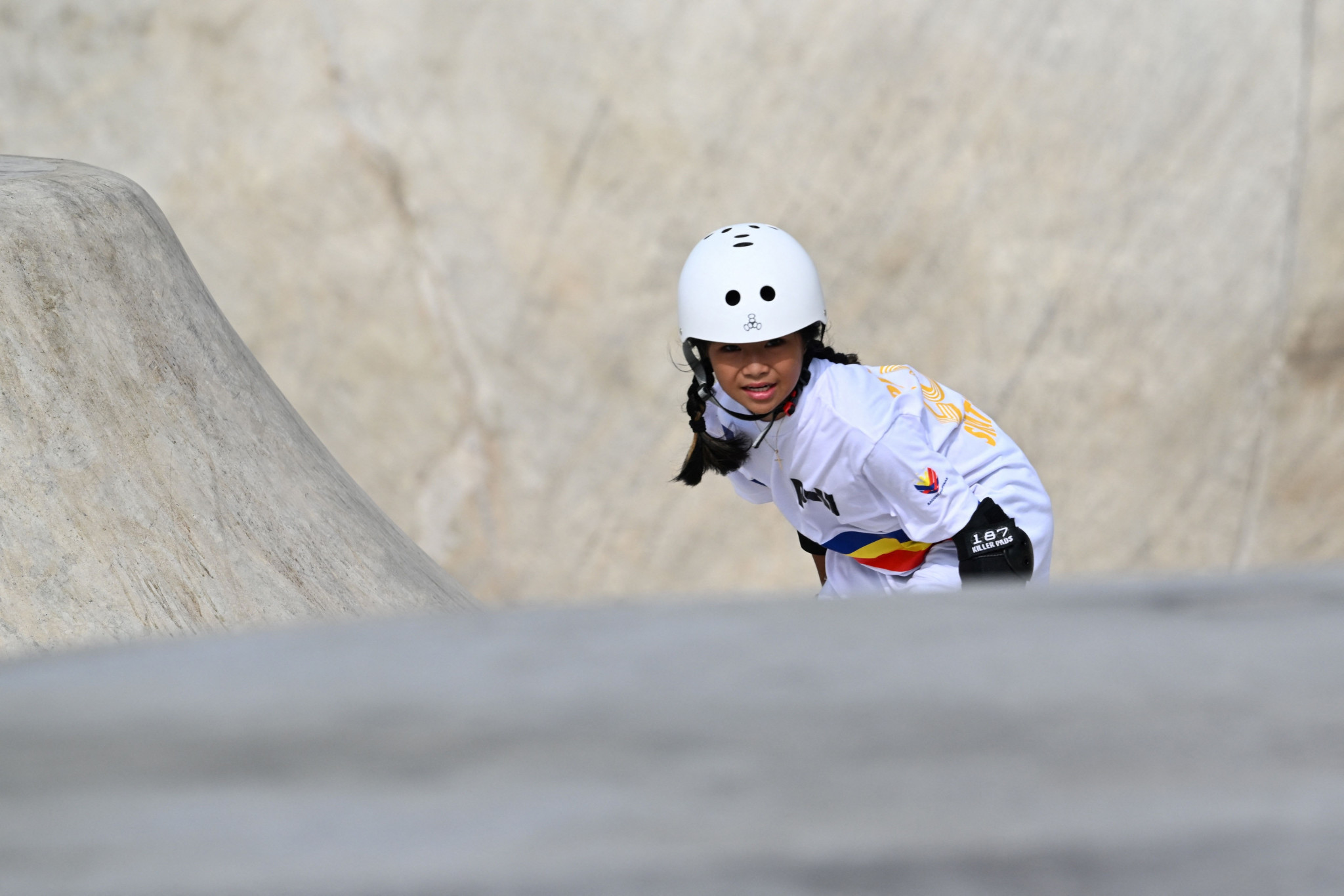 Philippines' Mazel Paris Alegado participated in the women's park skateboarding event at the age of just nine ©Getty Images