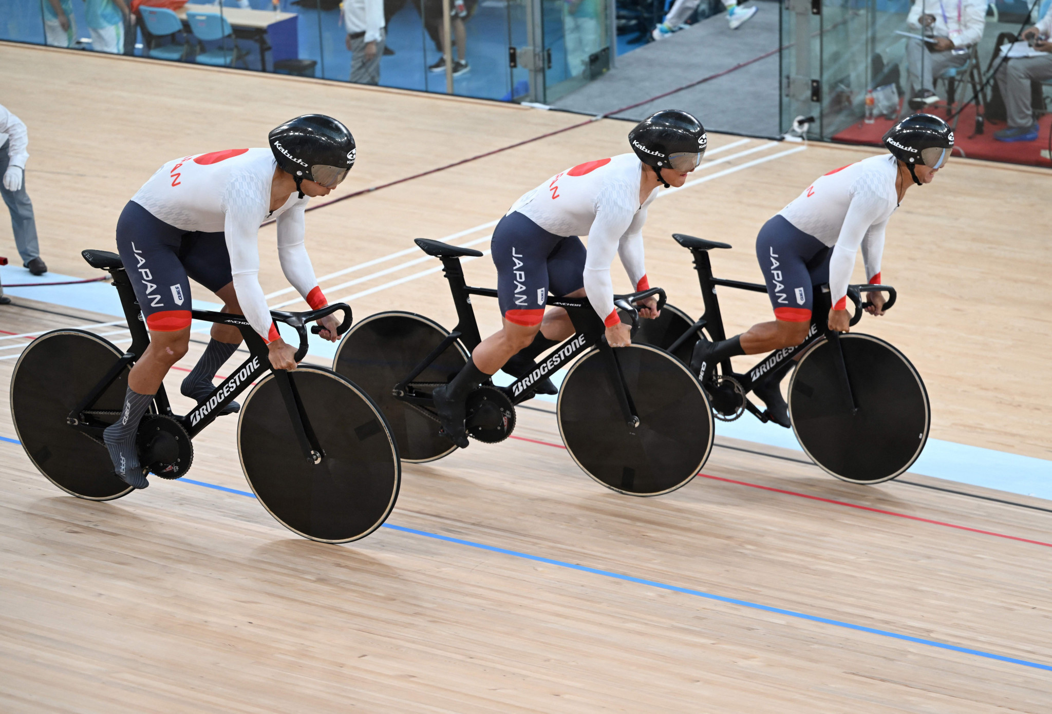 Japan's men's track cycling sprint team prevented China from claiming a golden double after they won the women's event ©Getty Images