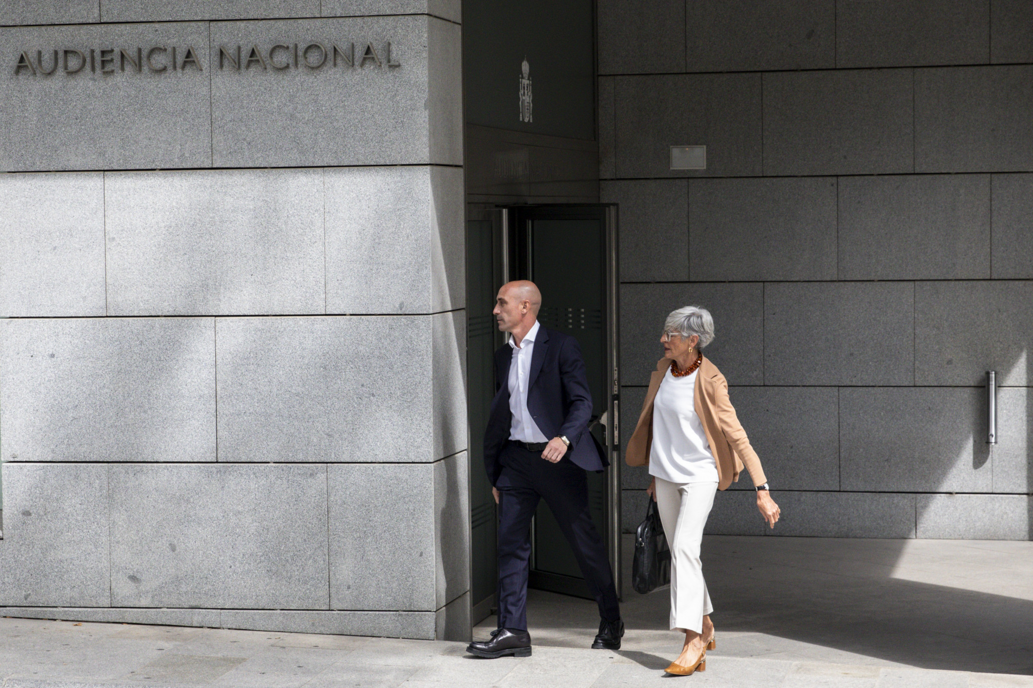 Luis Rubiales, seen leaving Spain's High Court with his lawyer, has been replaced as UEFA vice-president by Amand Duka of Albania ©Getty Images