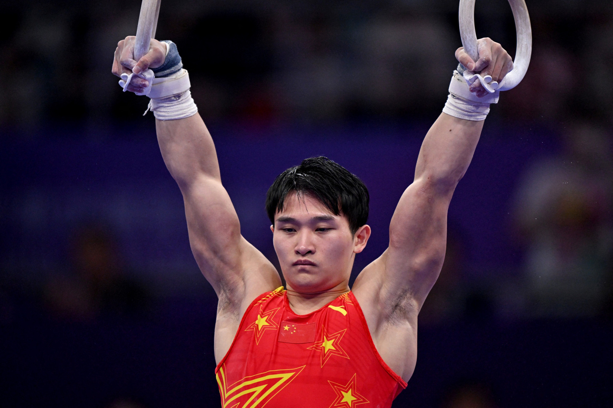 Lan Xingyu, the 2021 world champion, secured the men's rings gold medal with a score of 15.433 ©Getty Images