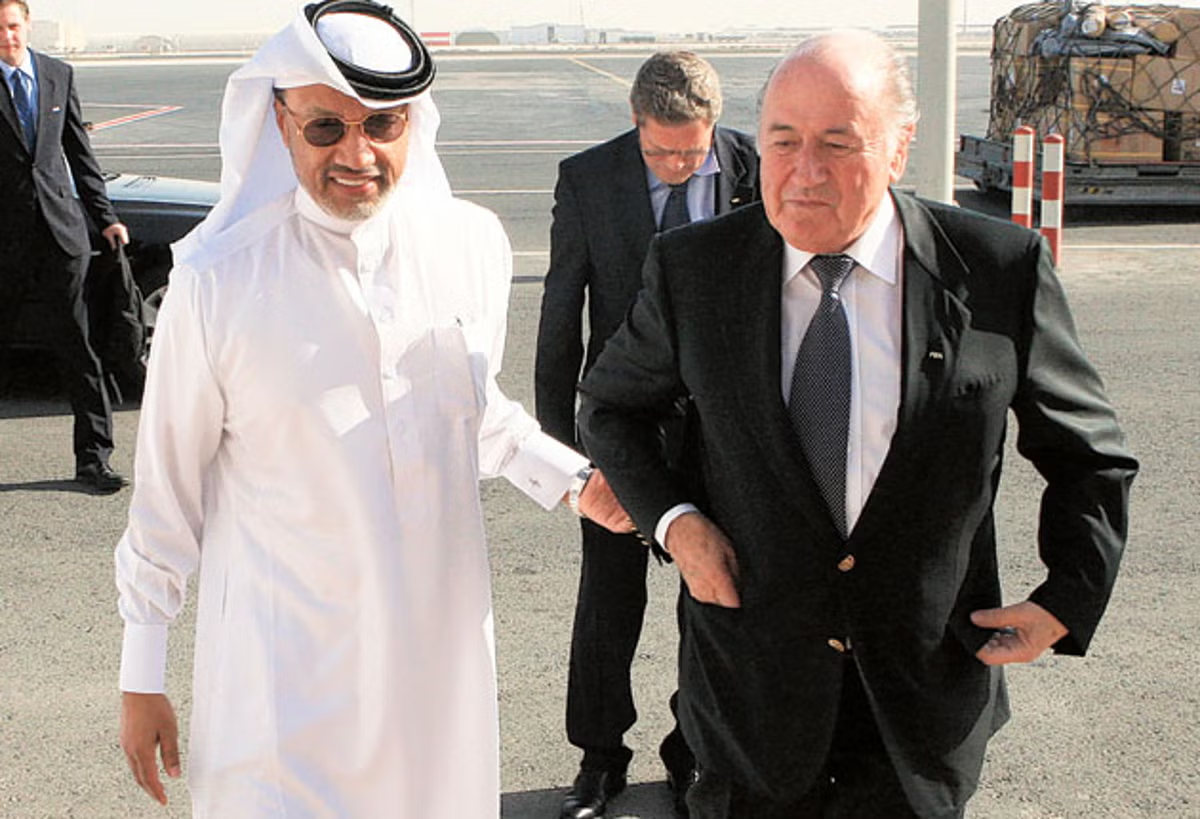 Mohamed bin Hammam, left, was banned from football for life in 2012 after allegations he had tried to buy votes during a campaign to replace Sepp Blatter, right, as FIFA President ©Getty Images