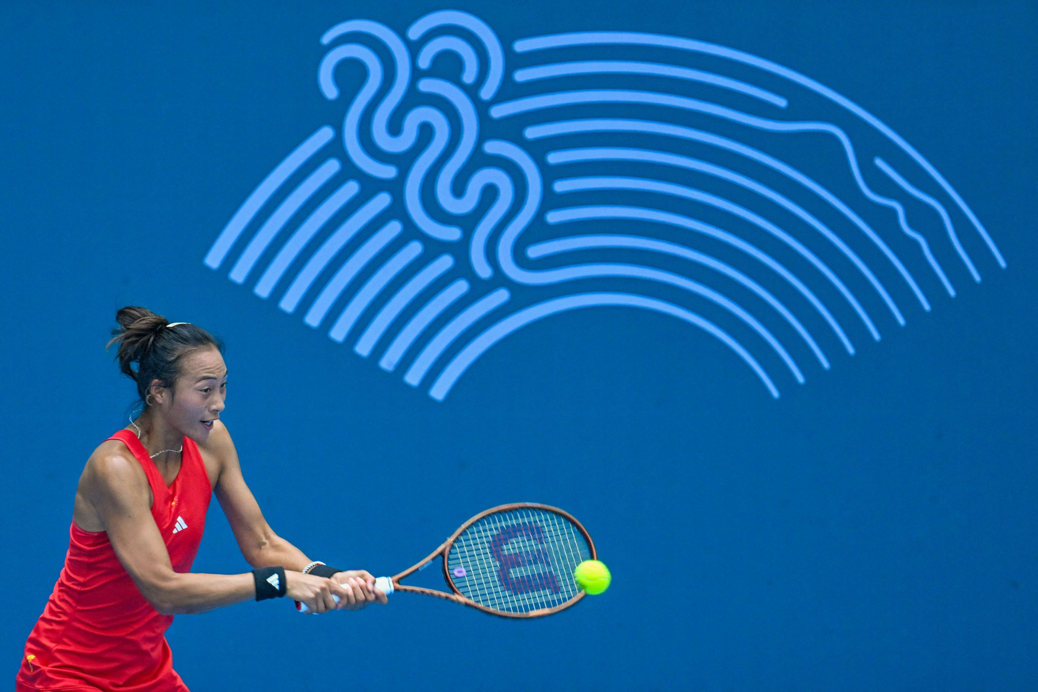 Zheng Qinwen, pictured, became the women's tennis singles champion in an all-Chinese final after taking a 6-2, 6-4 victory over Zhu Lin ©Getty Images