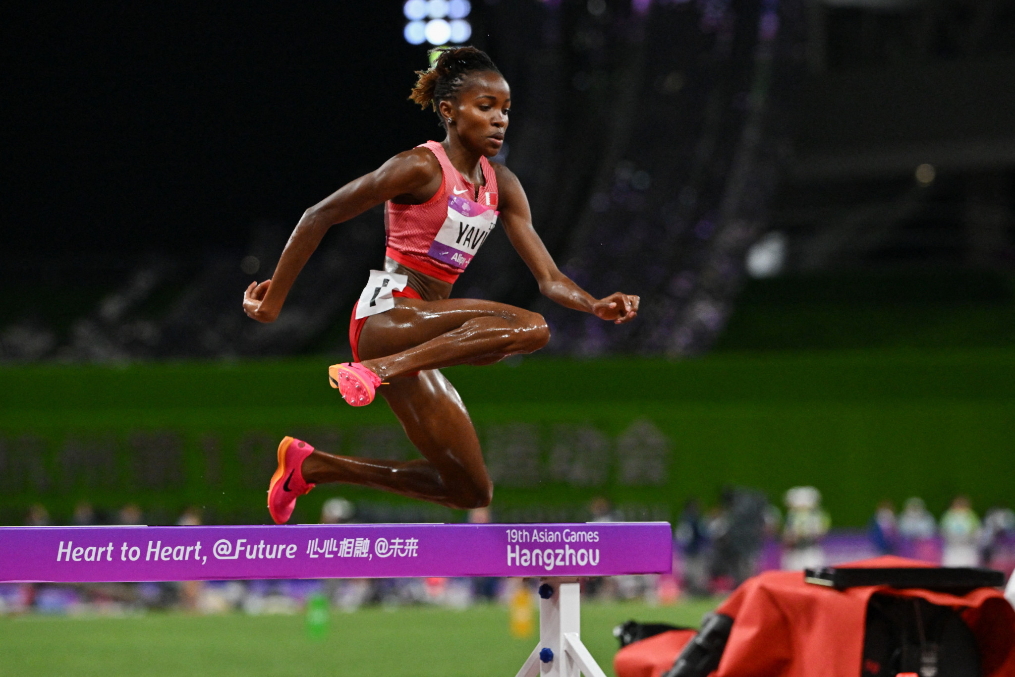 World champion Winfred Yavi of Bahrain retained her women's 3,000m steeplechase title in an Asian Games record time of 9:18.28 ©Getty Images