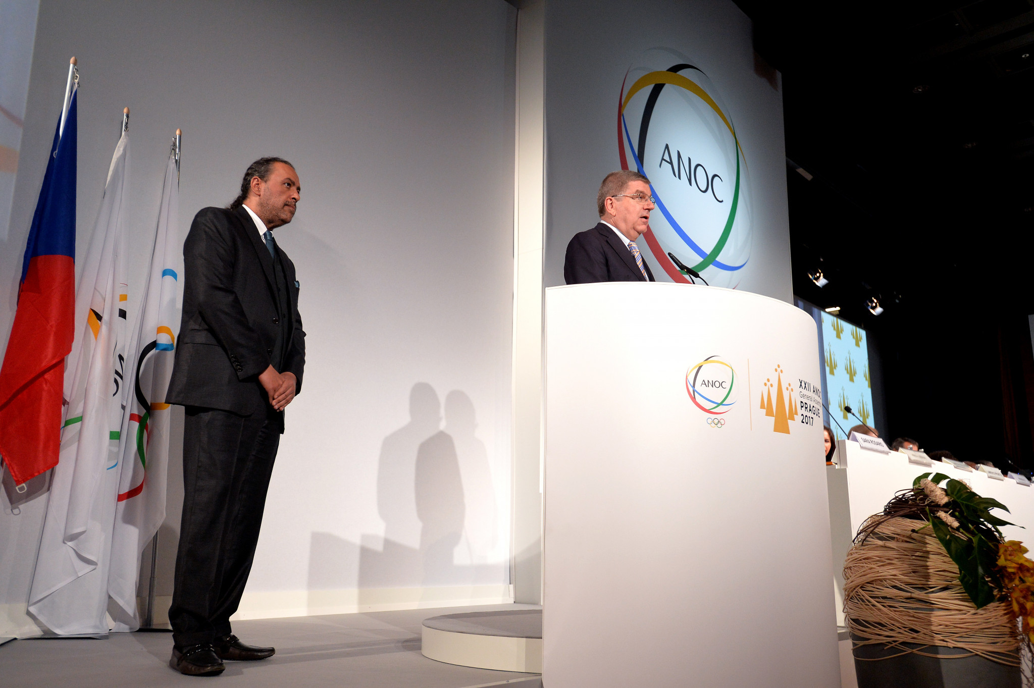 Sheikh Ahmad al-Fahad al-Sabah, left, was an important member of the campaign team that helped Thomas Bach, right, get elected as IOC President in 2013 ©Getty Images 