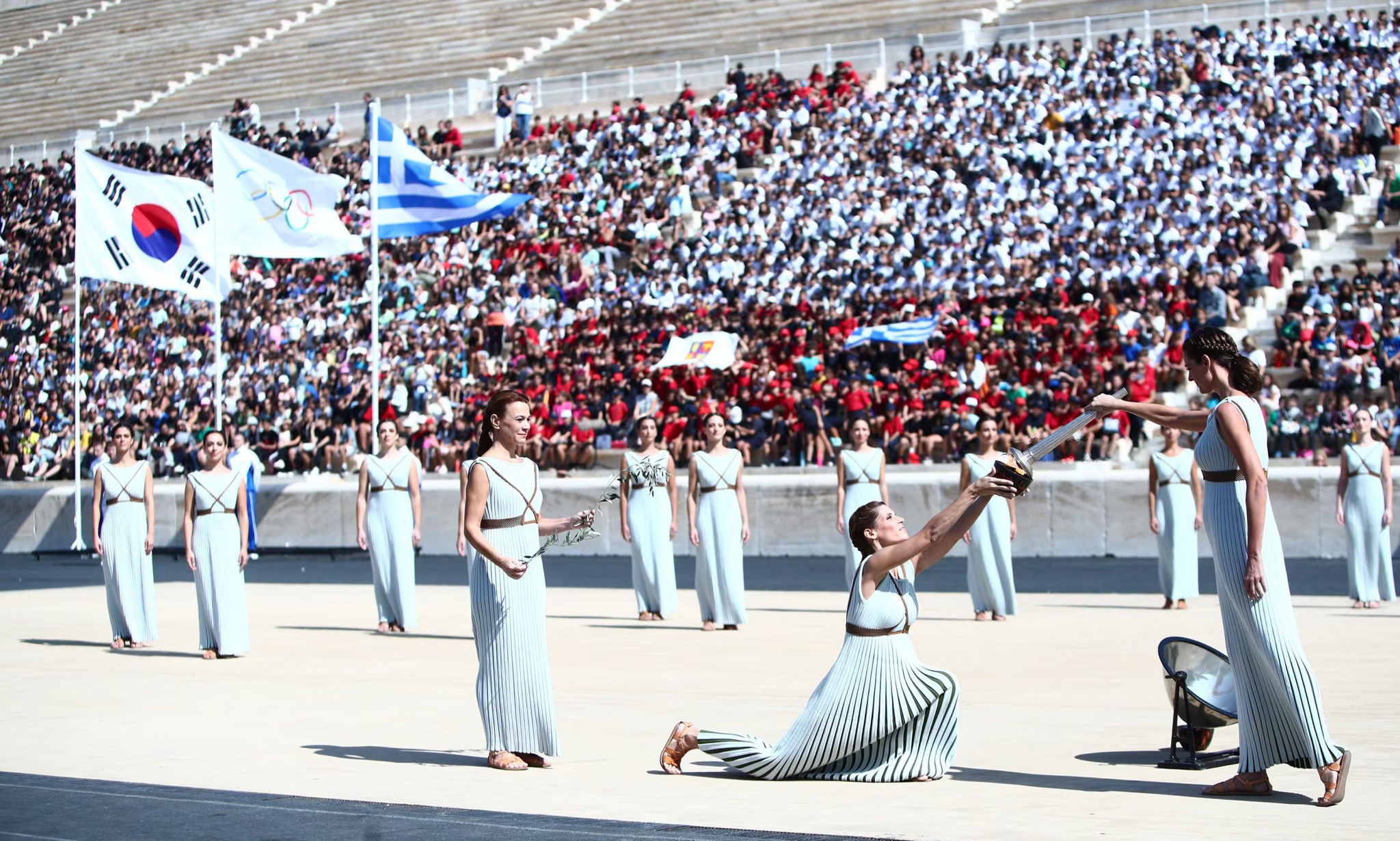 The Flame for the 2024 Youth Olympic Winter Games was lit by High Priestess Xanthi Georgiou in Athens today ©Hellenic Olympic Committee 