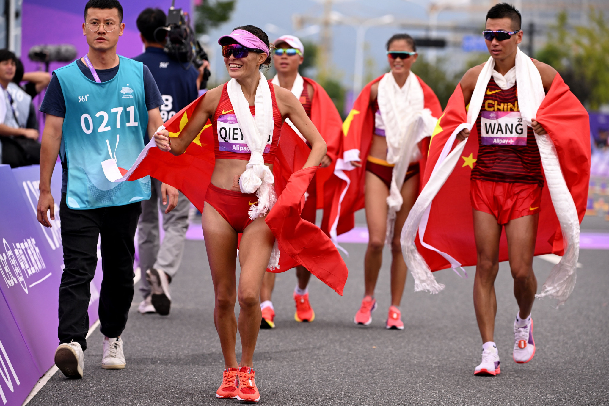 China battled hard for over five hours to claim the mixed team 35km race walk title ©Getty Images