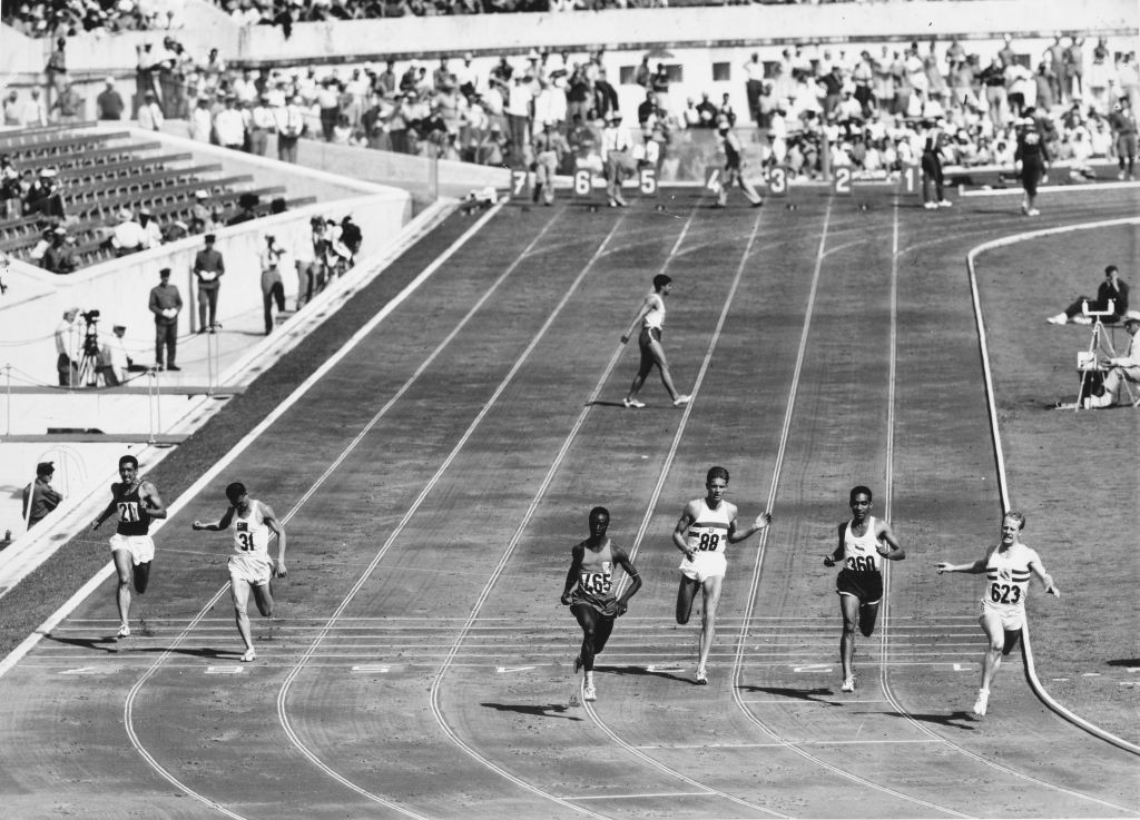 David Jones, right, winning his 100m heat for Britain at the Rome 1960 Olympics ©Getty Images