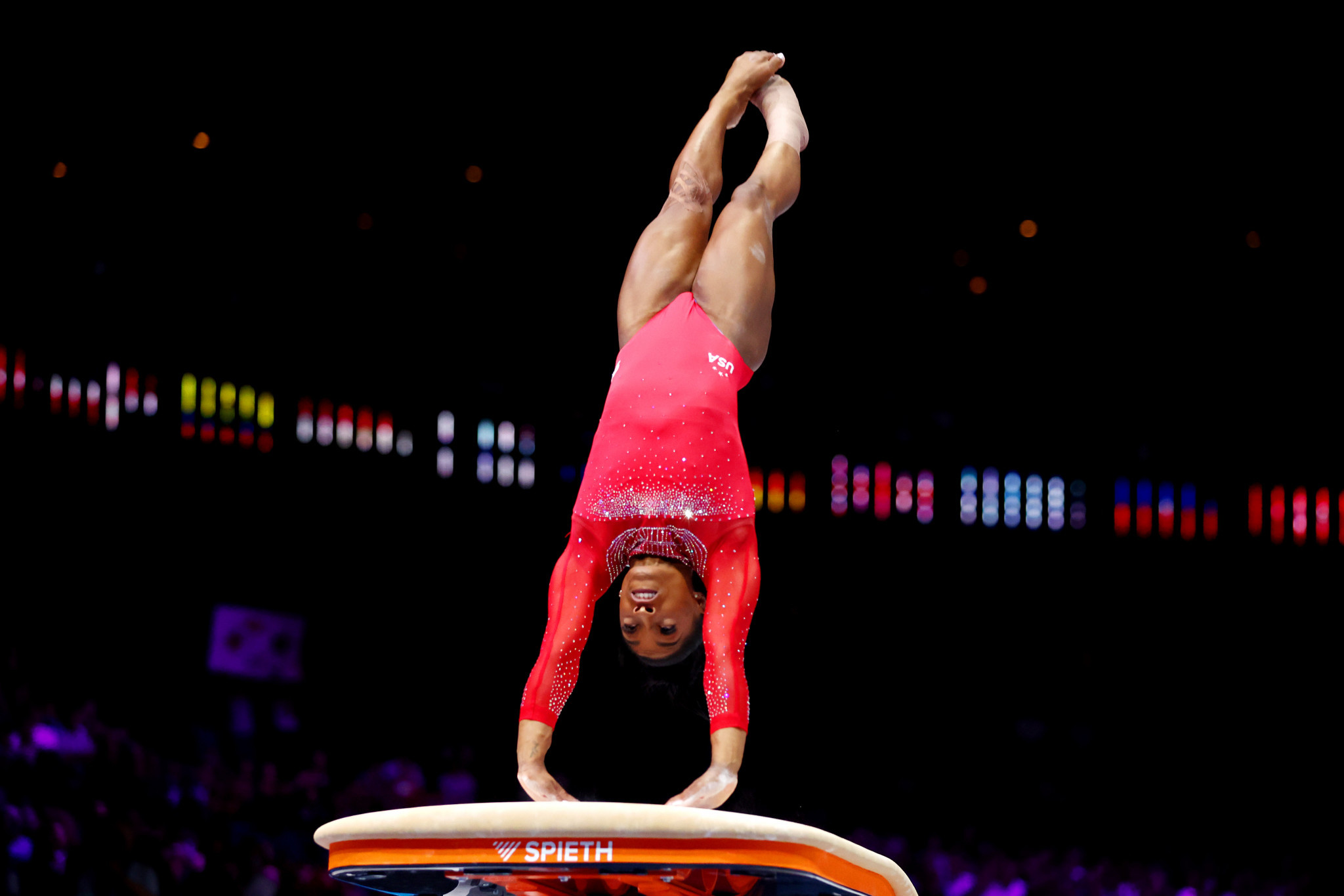Simone Biles claimed women's vault silver in Antwerp a day after winning a record 21st World Championship gold ©Getty Images
