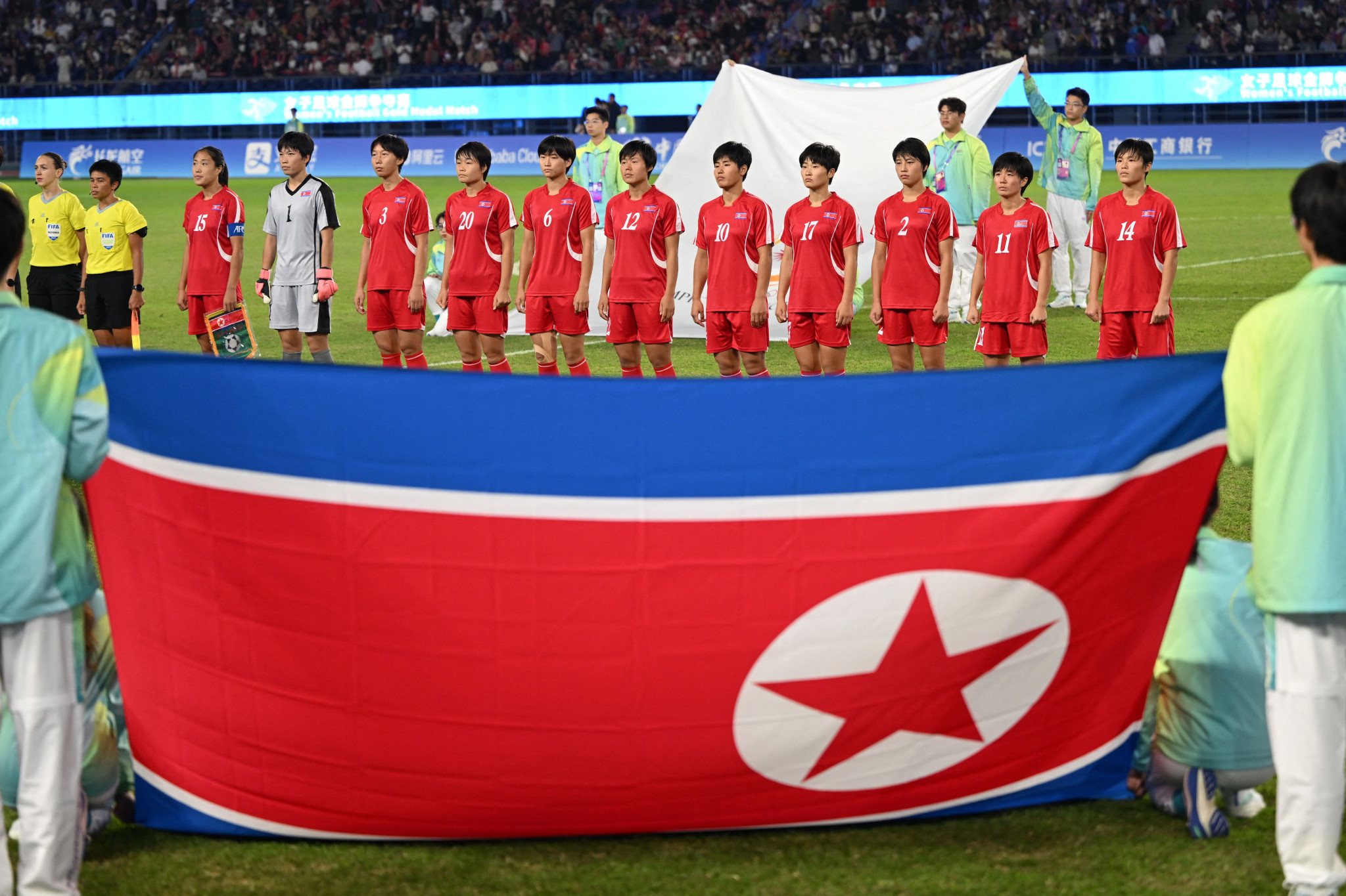 North Korea's flag has controversially been on display in Hangzhou 2022 despite going against WADA sanctions ©Getty Images