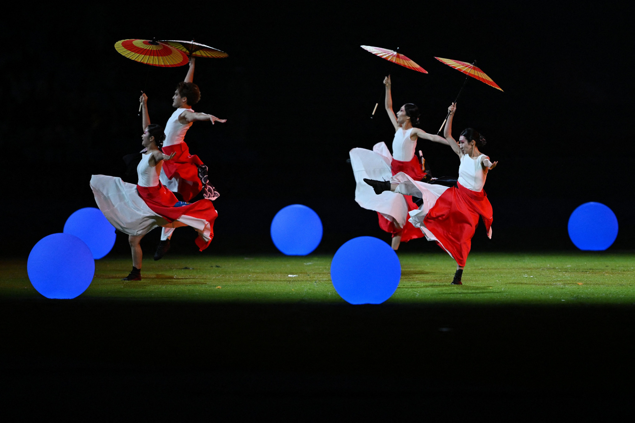 Japanese performers promote Aichi-Nagoya and generate excitement for the Asian Games in three years' time ©Getty Images