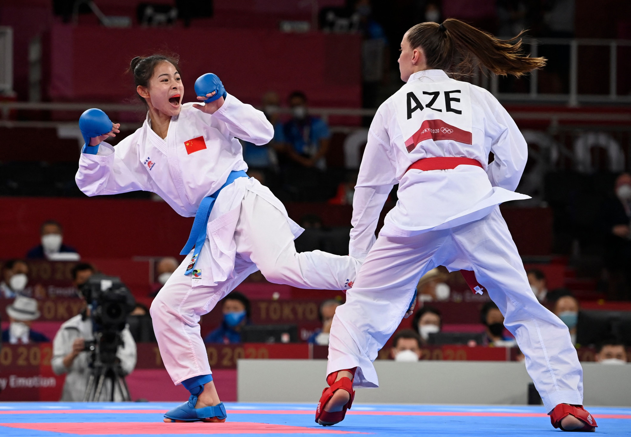 Olympic bronze medallist Li Gong, left, is one of China's biggest karate stars ©Getty Images