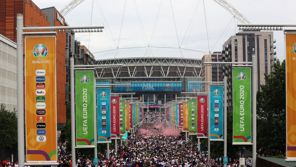 Wembley Stadium in London hosted the final of Euro 2020 between England and Italy, a match marred by crowd violence ©Getty Images