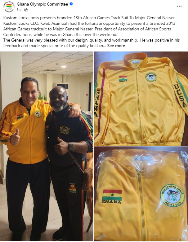 A branded tracksuit for the Accra 2023 African Games has been unveiled by Kustom Looks ©Facebook
