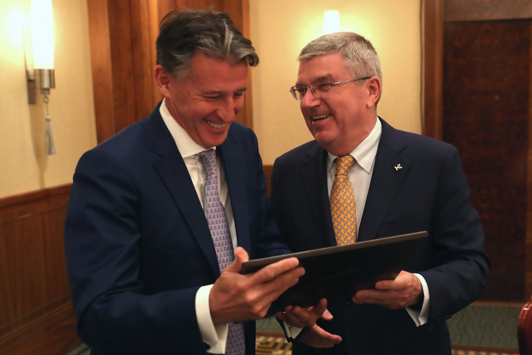 If Thomas Bach, right, is allowed to stay on as IOC President it would almost certainly end any chance of Sebastian Coe, left, succeeding him ©Getty Images