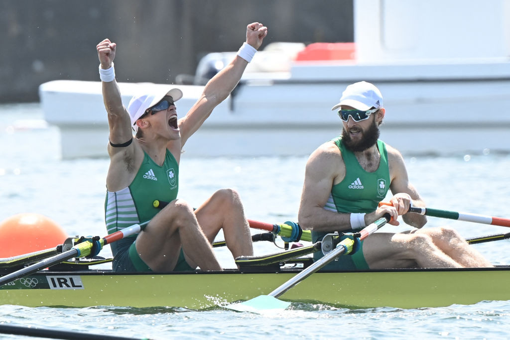 Ireland's Fintan McCarthy and Paul O'Donovan celebrate Olympic gold at Tokyo 2020 in the men's lightweight double sculls - an event that will take place at the Games for the last time in Paris next year ©Getty Images