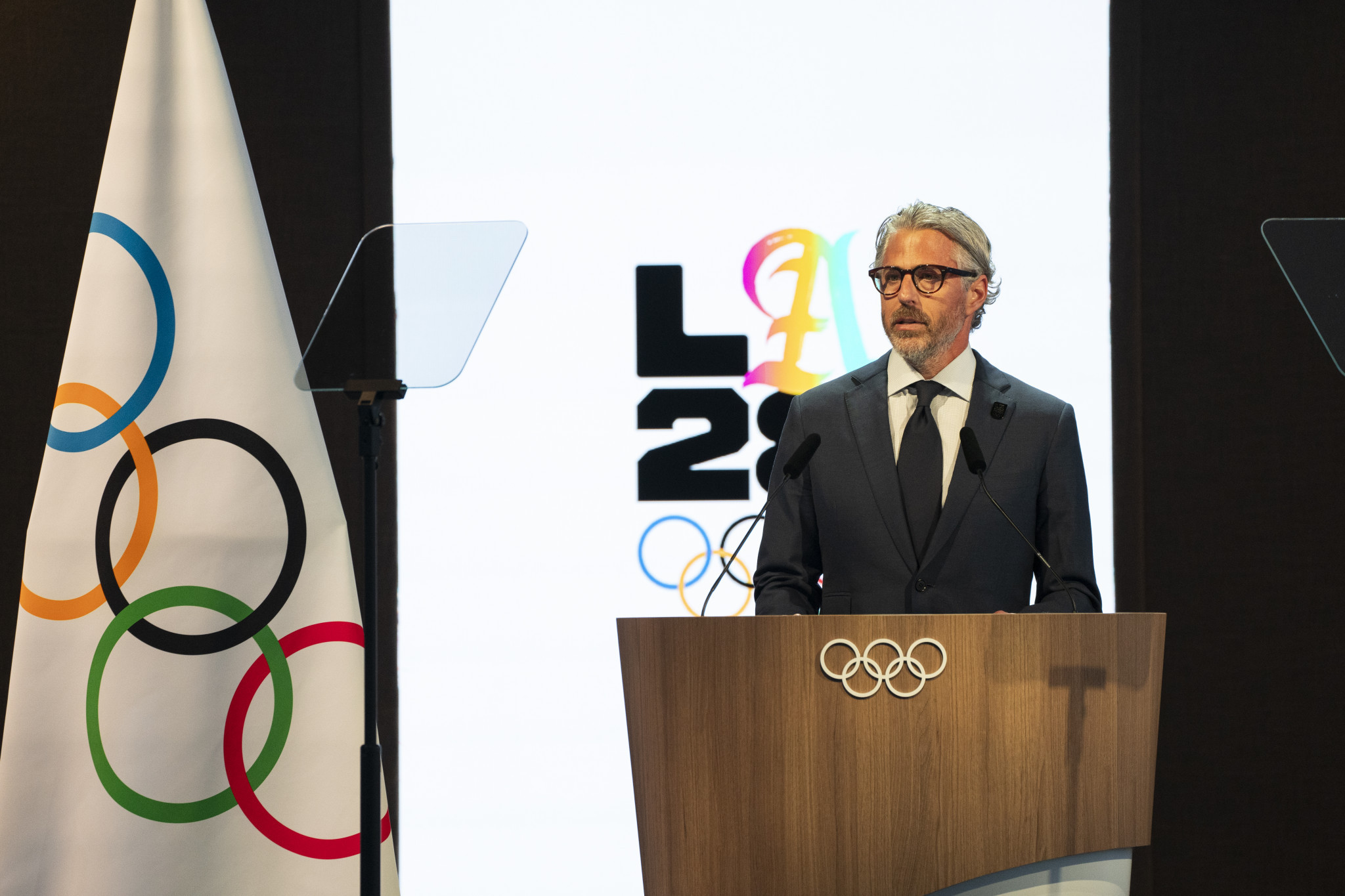 Los Angeles 2028 chairman Wasserman gives emotional speech about Ukraine and Israel at IOC Session