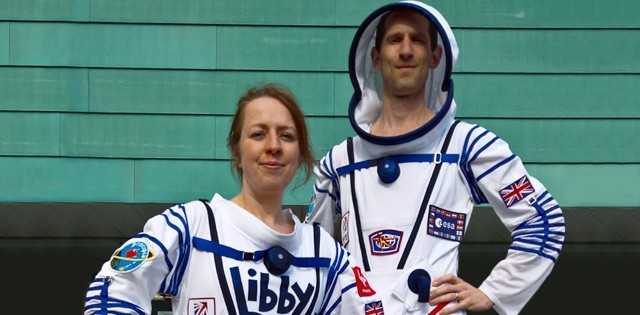 Libby Jackson (left) and Jonathan Scott (right) will attempt to break the respective male and female Guinness World Records for completing the marathon race in space suits