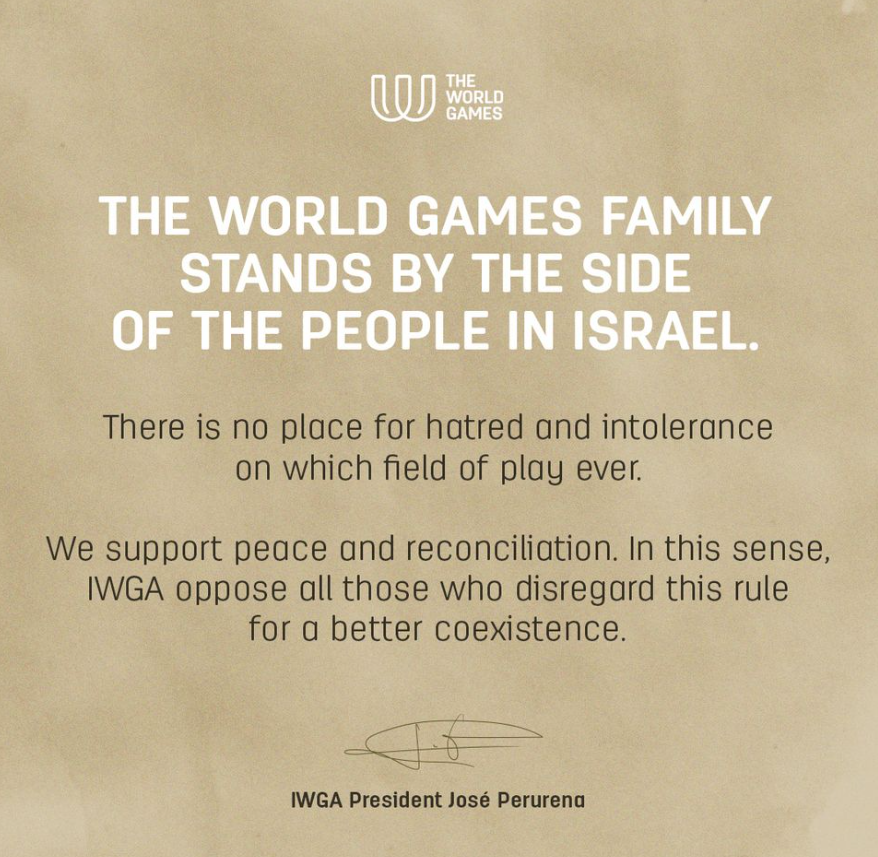 The IWGA has issued a statement in support of the Israeli people following the Hamas attacks on October 7 ©Facebook/IWGA
