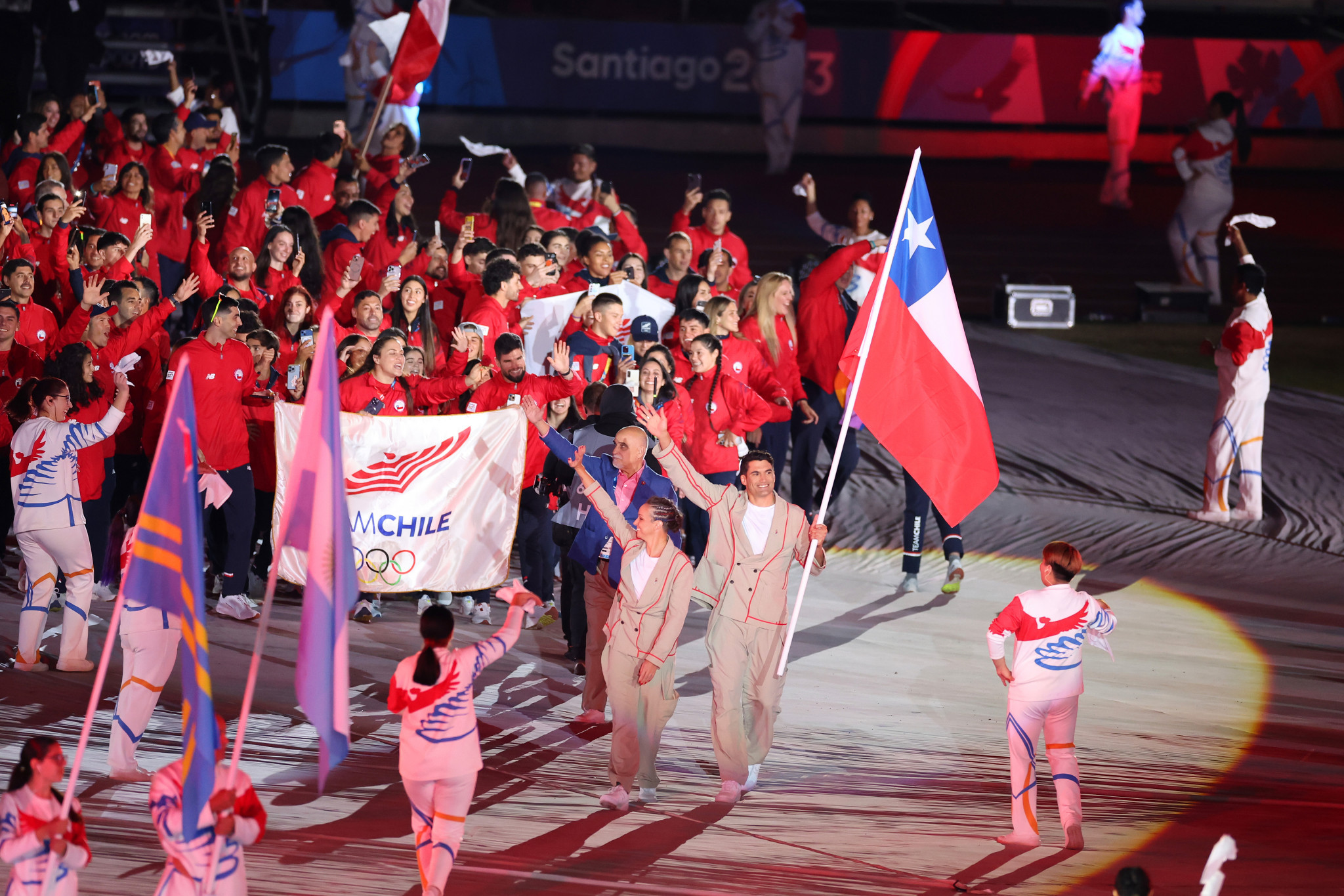 Host nation Chile received a welcoming roar from the crowd before the official song of Santiago 2023, A la Cima, was performed  ©Getty Images