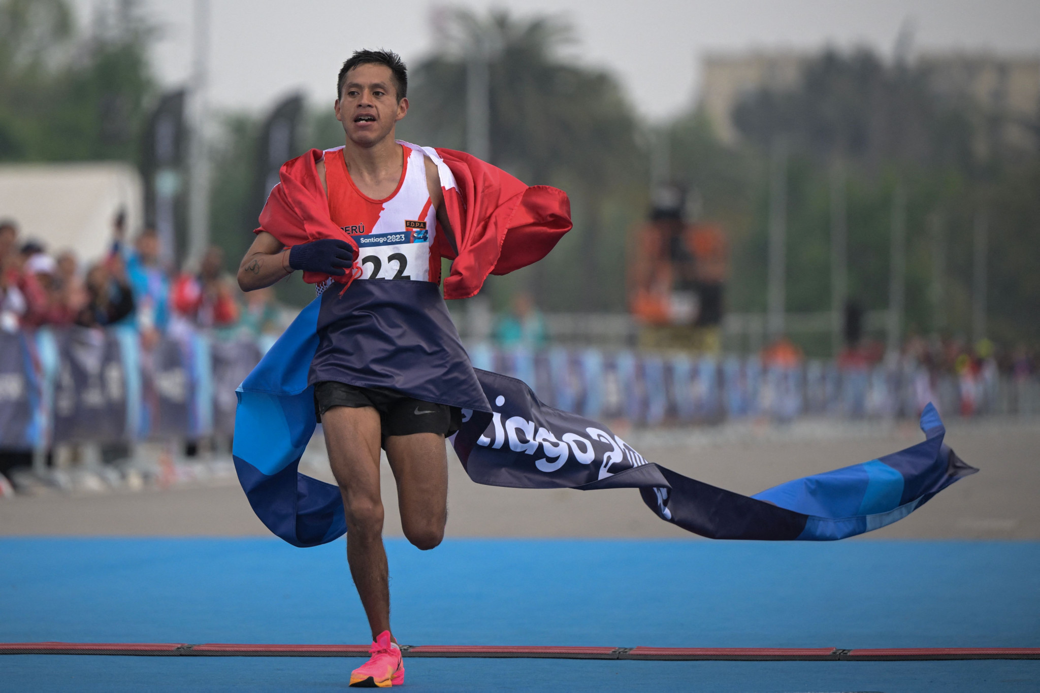 Peru's Cristhian Pacheco defended his men's marathon title just four weeks after suffering an accident which he feared would prevent him competing at Santiago 2023 ©Getty Images