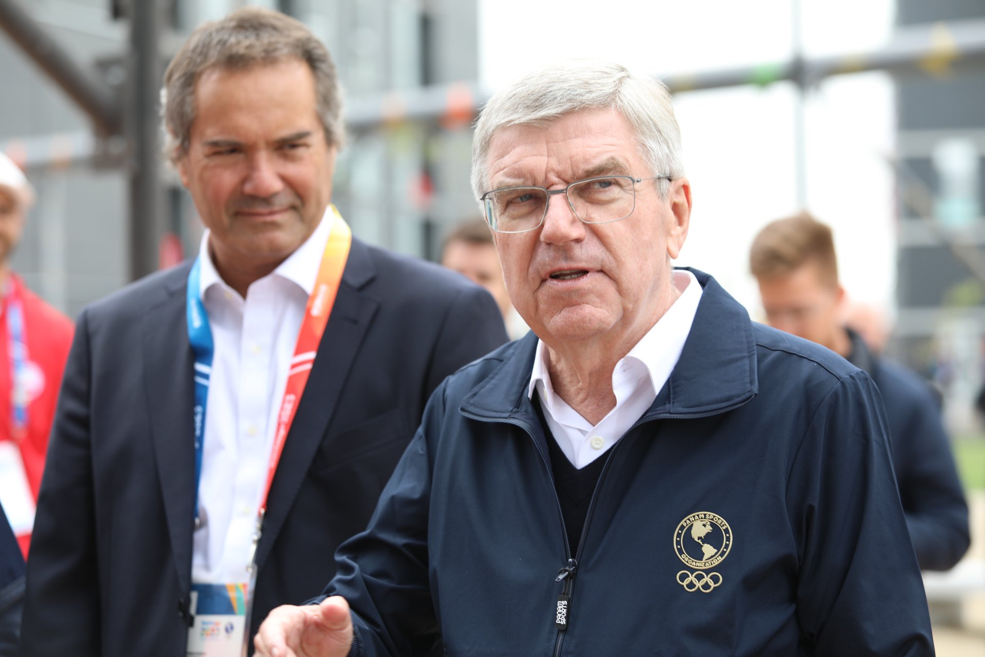 Thomas Bach, right, was particularly impressed with the Athletes' Village at Santiago after visiting it with Panam Sports President Neven Ilic, left, on Saturday ©Santiago 2023
