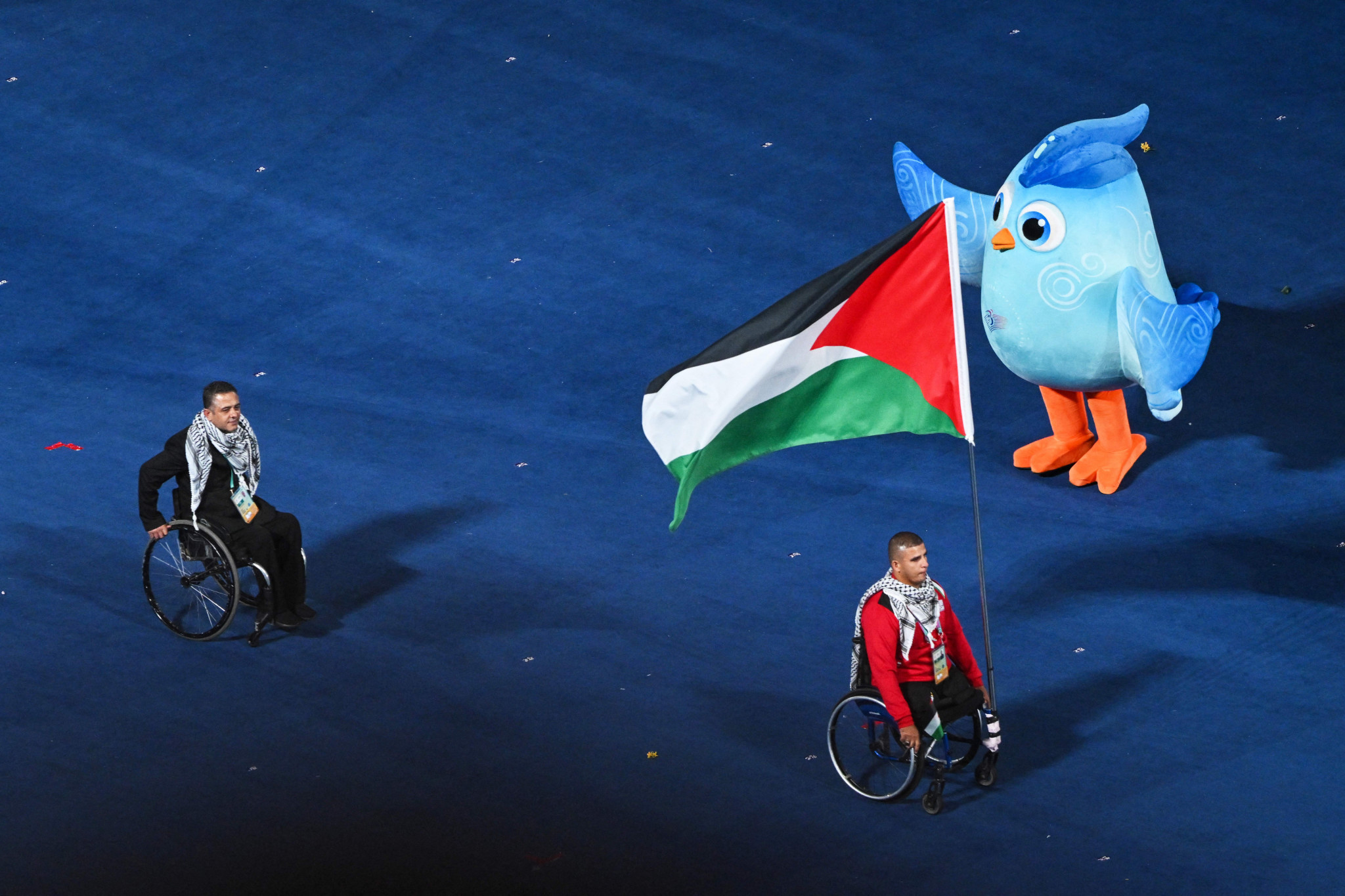 The Asian Para Games mascot mascot Fei Fei played a leading role in the Opening Ceremony, including welcoming the small delegation from Palestine ©Getty Images