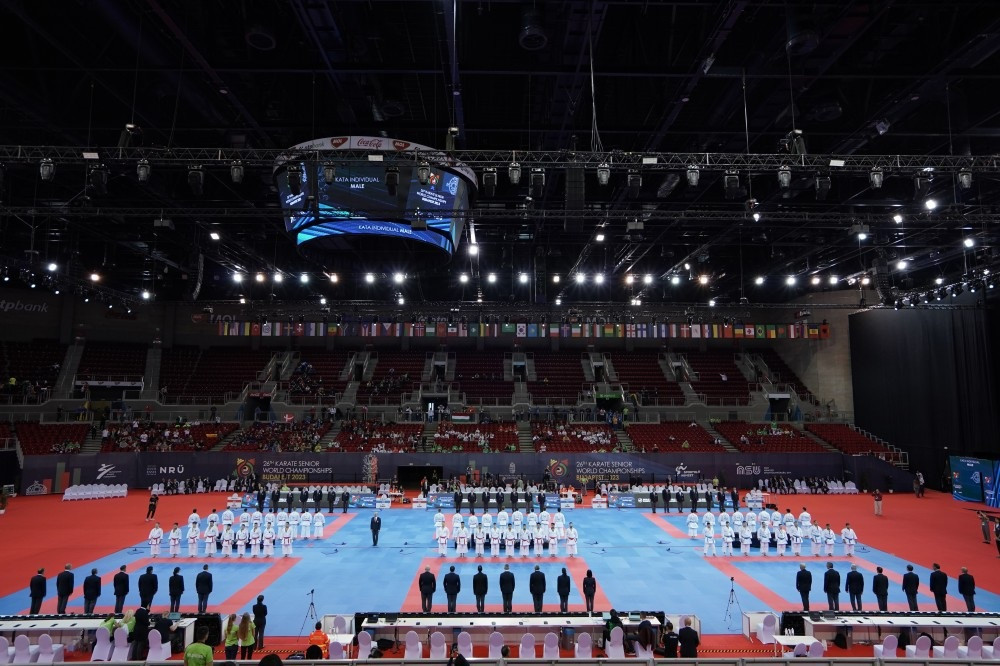 The Papp László Budapest Sports Arena provided a superb stage for competition as athletes contested the women's and men's indivdual kata competition as well as the kumite classes of men's over-84kg, men's under-84kg, women's over-68kg and women's under-68kg ©WKF