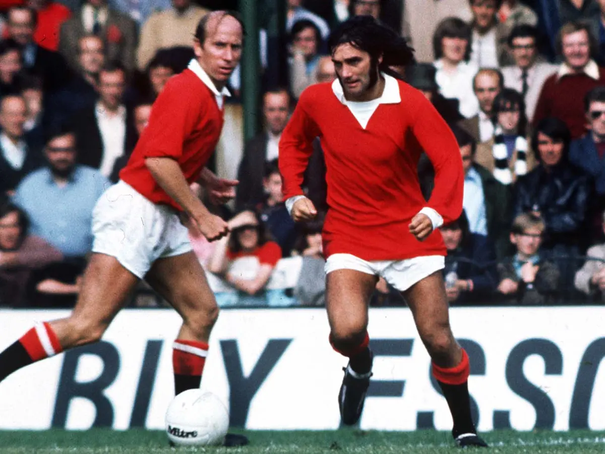 Bobby Charlton, left, and George Best, right, are two of Manchester United's greatest players, although they had differing views on the game ©Getty Images 
