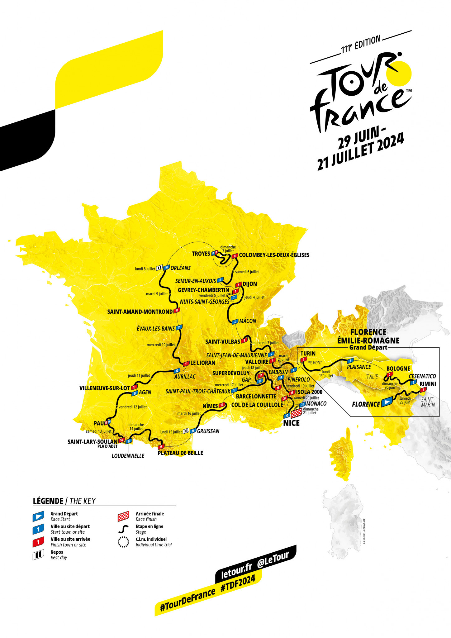 The route avoids Paris for the first time and features a competitive last stage time trial ©Tour de France