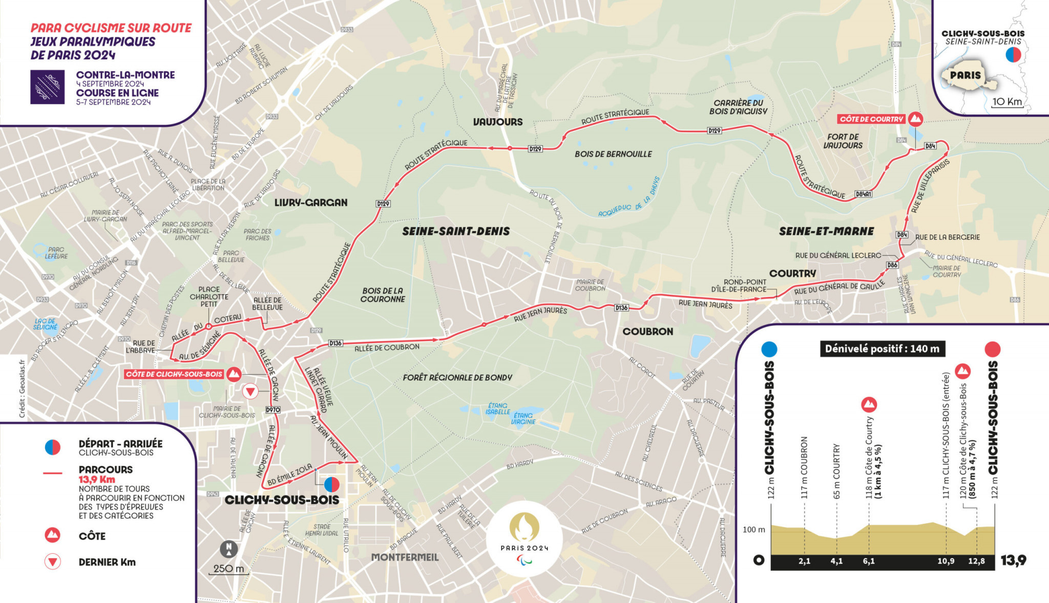 The cycling route starts and ends at Clichy-Sous-Bois ©Paris 2024