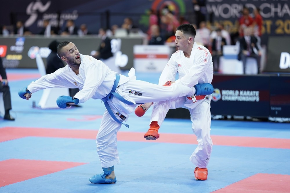 France’s Olympic champion Steven Da Costa proved too strong for Kazakhstan's Didiar Amirali in the men's under-67kg semi-finals ©WKF