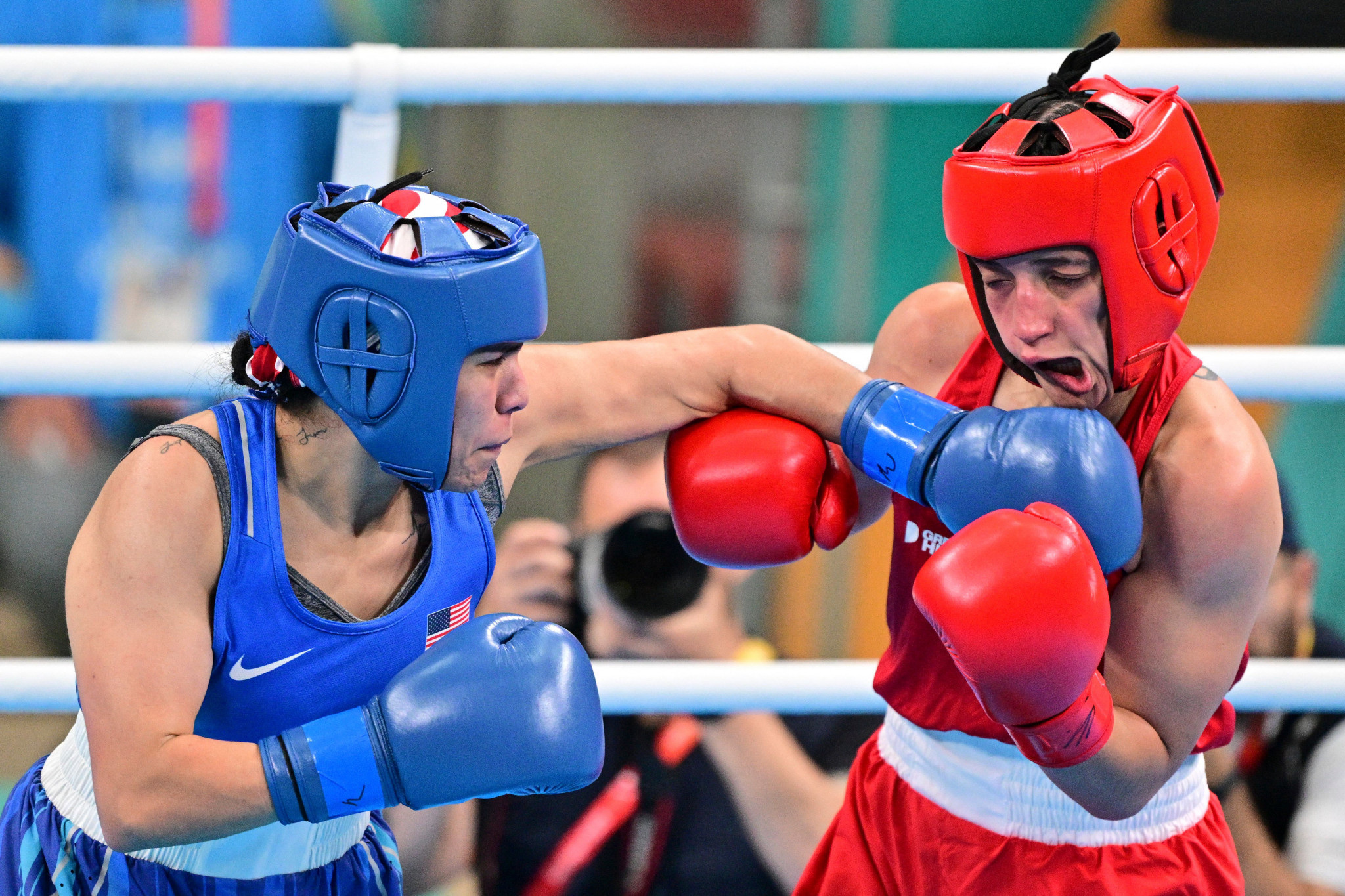 Uruguay's boxer Camila Paola Pineiro Muino takes a blow to the face ©Getty Images