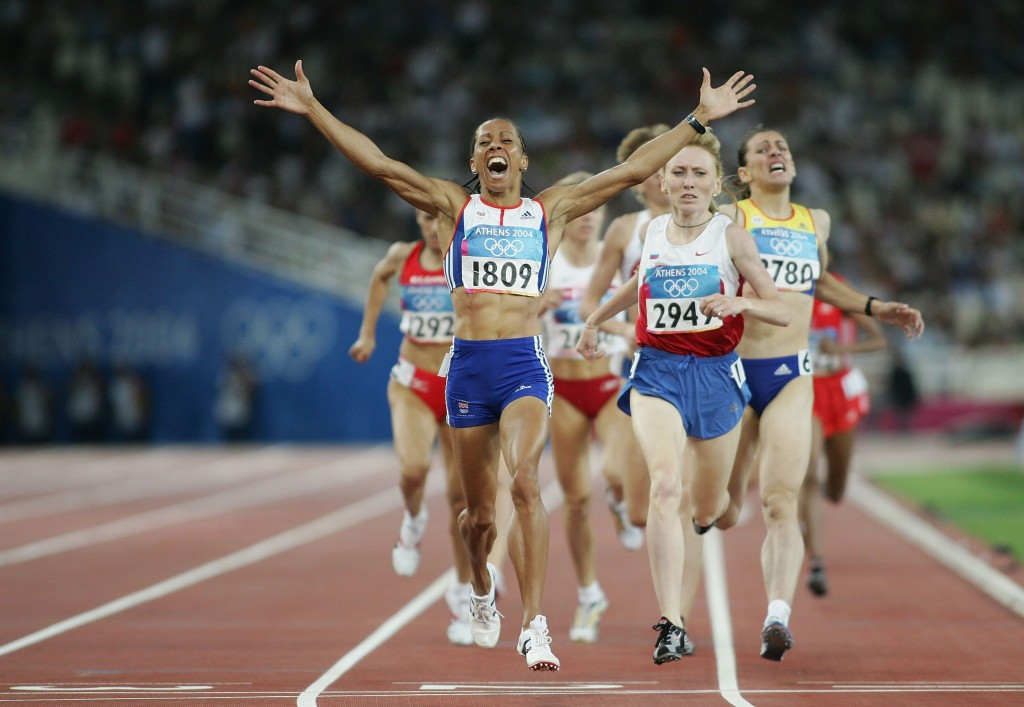 Dame Kelly Holmes claimed two middle-distance golds at Athens 2004