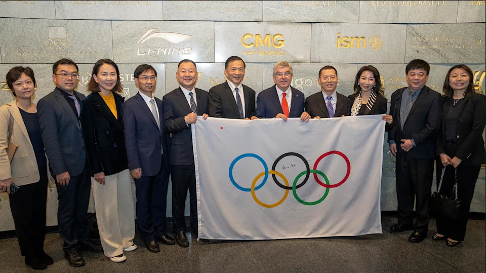 A newly re-designed commemorative stone from CMG was unveiled in the Olympic Museum before the MoU was signed ©IOC