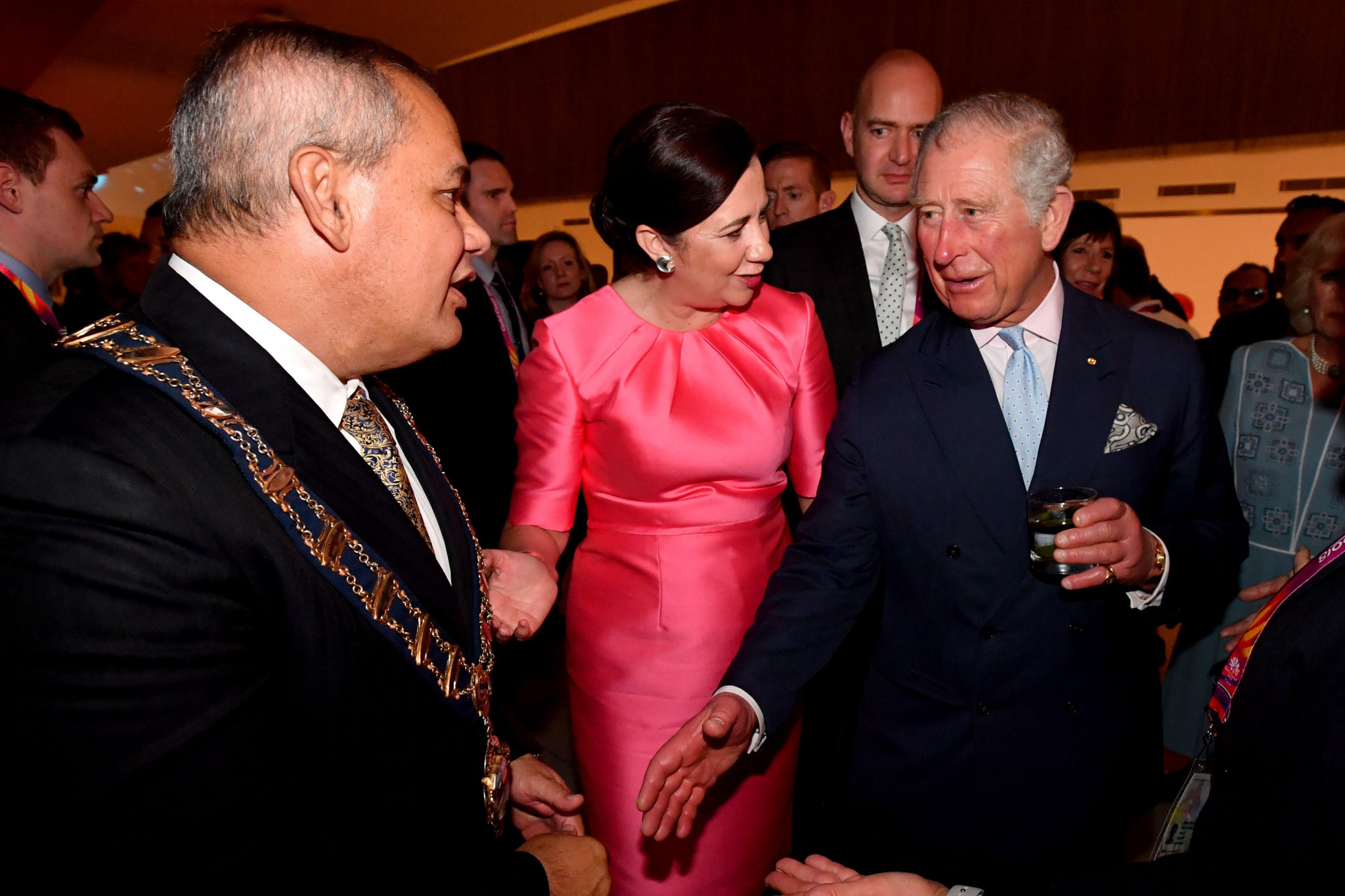 Queensland Premier Annastacia Palaszczuk, centre, has told Gold Coast Mayor Tom Tate, left, there is insufficient time to prepare for the Commonwealth Games in 2026 ©Getty Images 