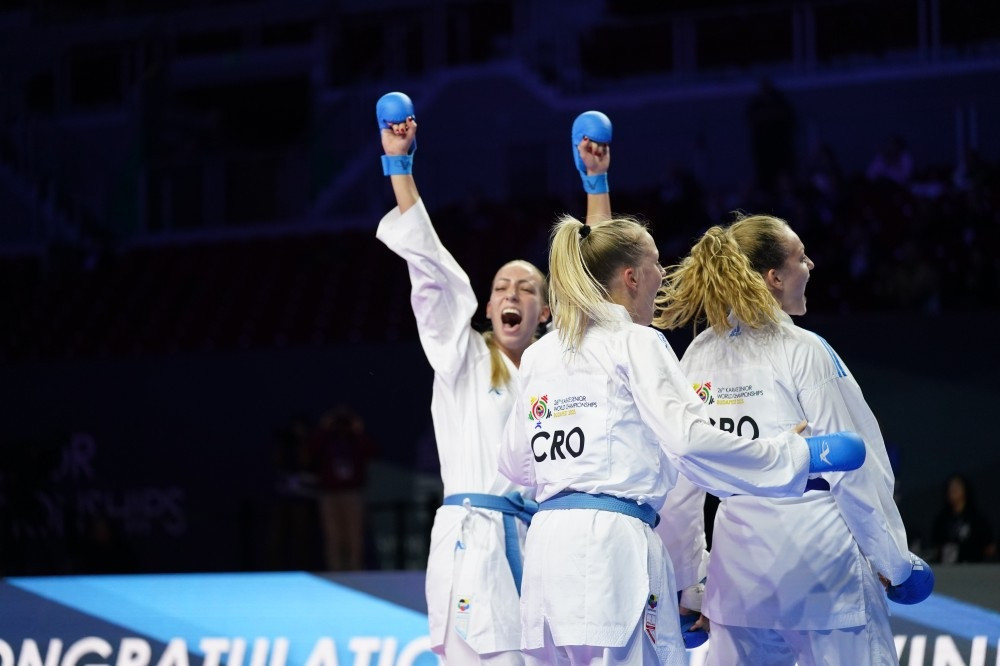 Croatia ended Hungary's hopes of a women's team kumite medal when they secured bronze ©WKF