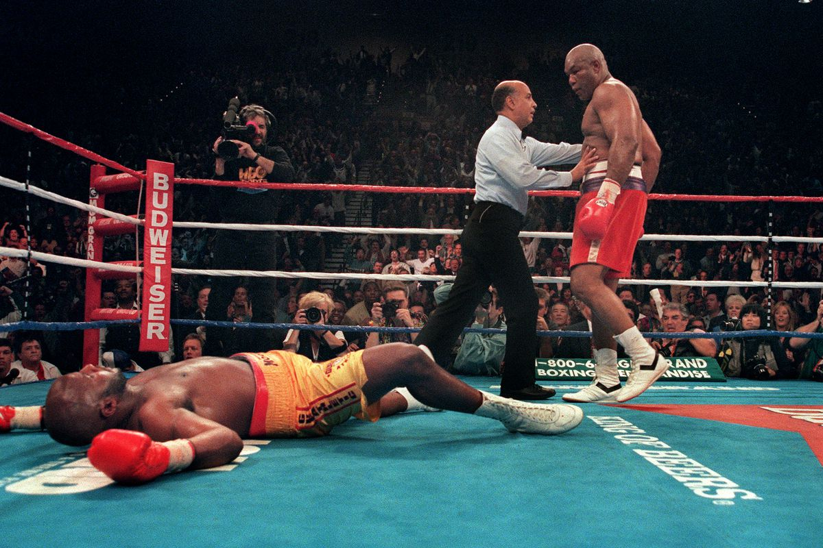 George Foreman retired in 1977 but in 1994, at the age of 45, became the oldest boxer to win the World Heavyweight title when he knocked out Michael Moorer ©Getty Images