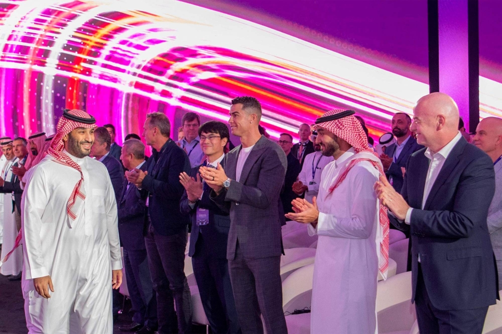 FIFA President Gianni Infantino, right, has been pictured regularly with Saudi Arabia's Crown Prince Mohammed bin Salman, including last week in Riyadh at the launch of the multi-million dollar Esports World Cup ©Instagram