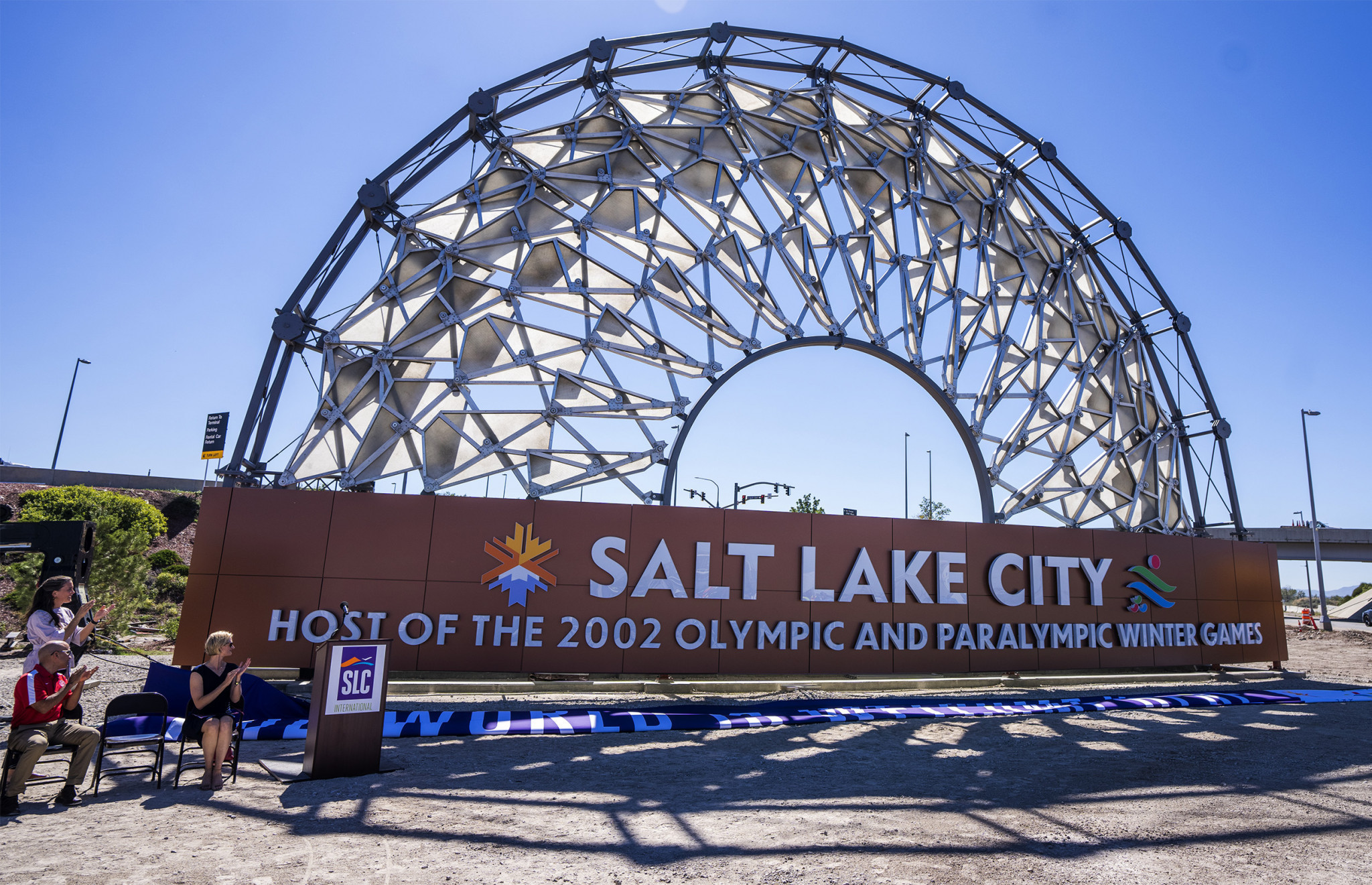 Salt Lake City 2002 arch placed at airport as inspiration for future Winter Olympics bid