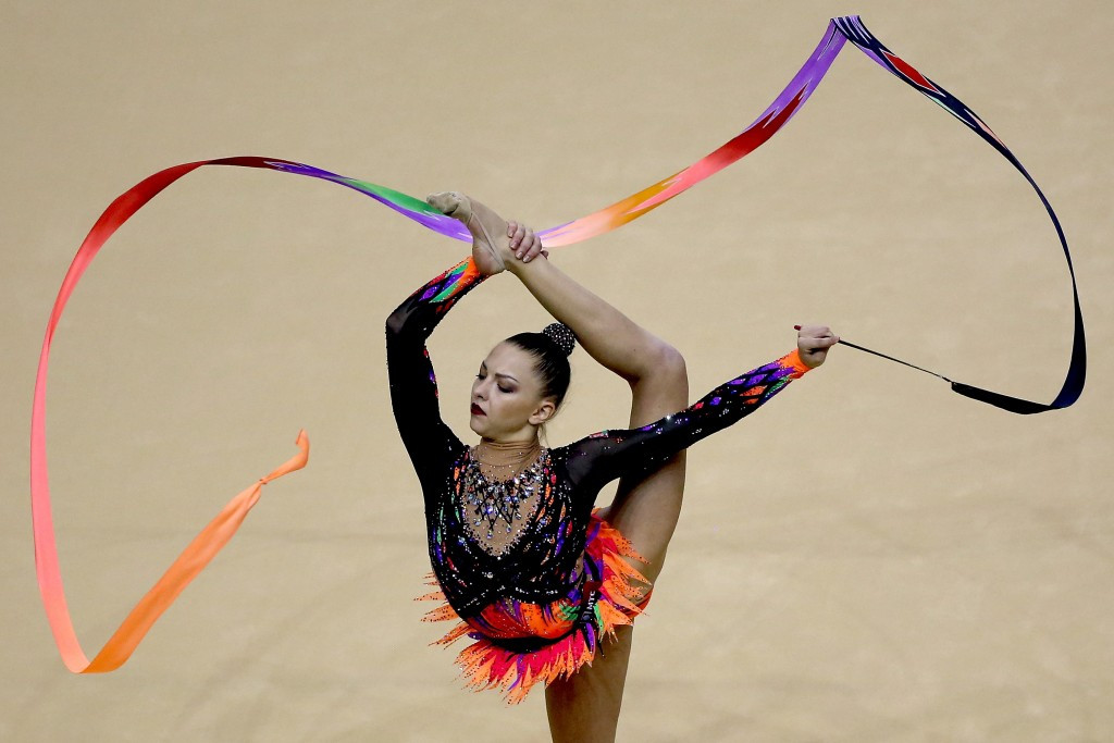Belarus’ Melitina Staniouta topped the rhythmic all-around qualification standings at the Rio 2016 gymnastics test event today ©Getty Images