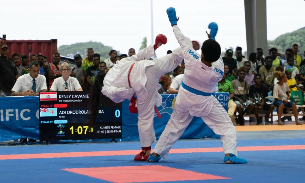 Tahiti’s only karate athlete, Kenly Cavanie, claimed a silver medal. Photos: Trevor Aiharia, Pacific Games News Service
