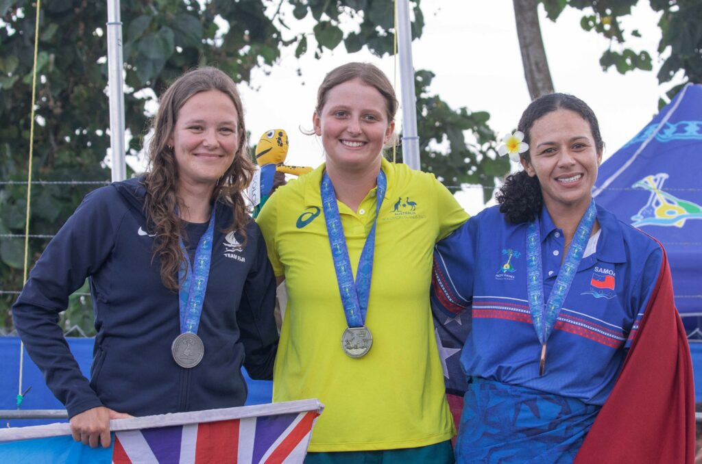 Medallists in the women’s one person dinghy individual event. Photos: Brian Hagi, Pacific Games News Service
