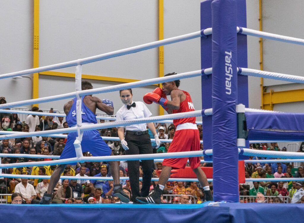 PNG and Solomon Islands enjoyed opening day success at boxing. Photos: Paul Fefera, Pacific Games News Service
