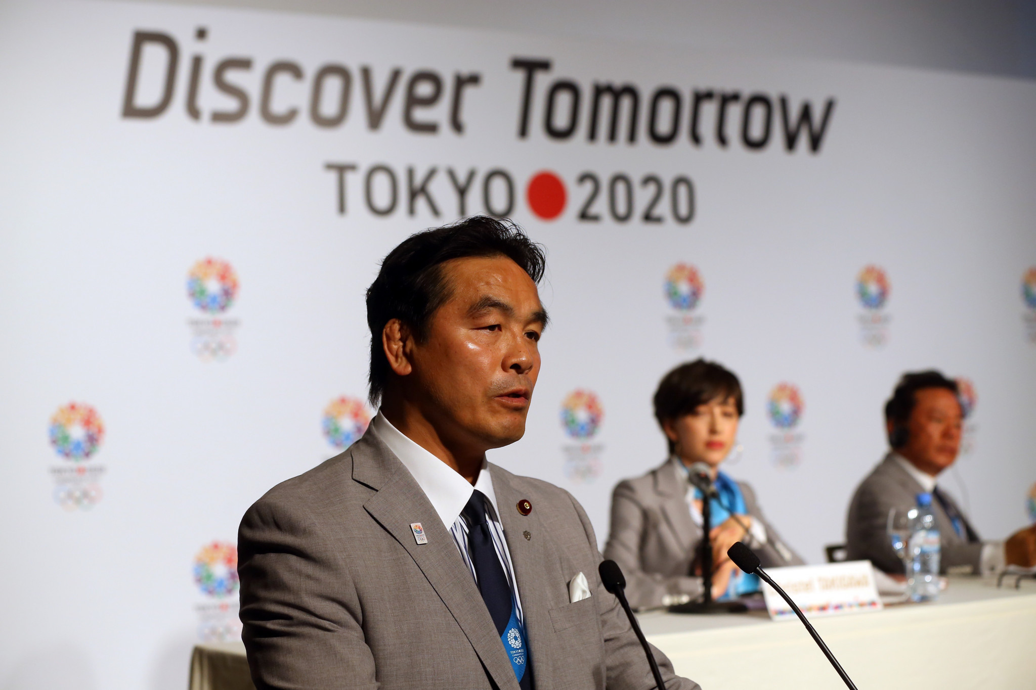 Hiroshi Hase talks to the media during a Tokyo 2020 Bid Committee press conference © Getty Images