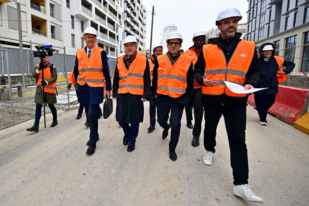 Thomas Bach IOC President visits the Paris 2024 Olympic Village construction site in Paris © Getty Images