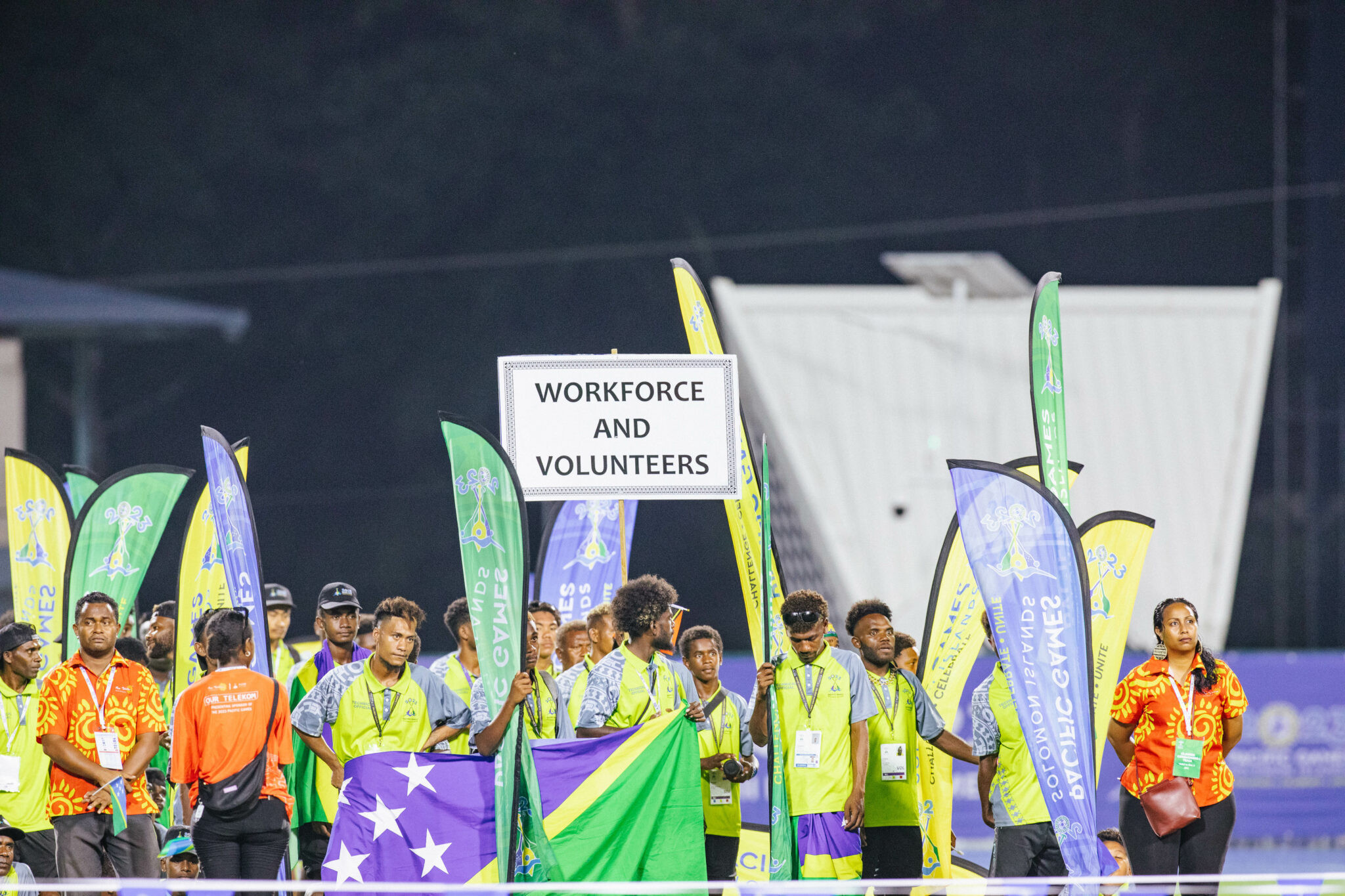Volunteers were celebrated in an on-field parade at the Sol2023 closing ceremony. Photos: Pacific Games News Service.
