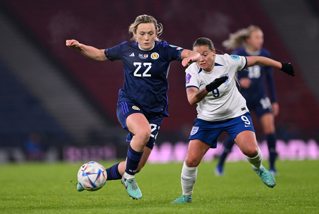 Fran Kirby and Erin Cuthbert in the UEFA Womens Nations League match between Scotland and England. © Getty Images